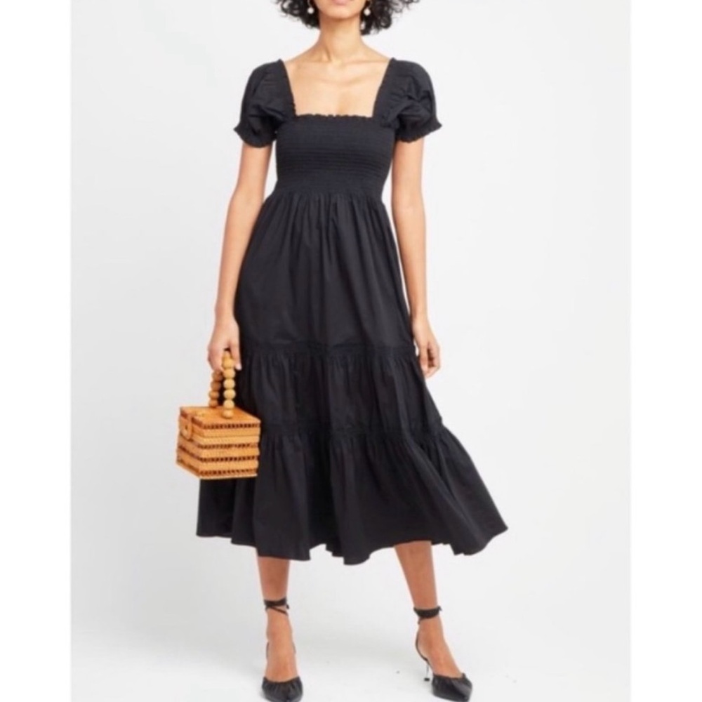 NWOT O.P.T. • Anthro Daphne Square Neck Smocked
Midi Dress